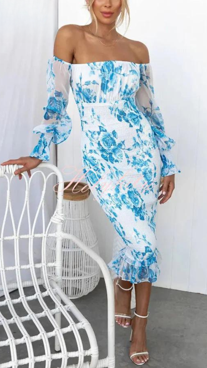 Camilla - Women's Off-the-Shoulder Floral Midi Dress