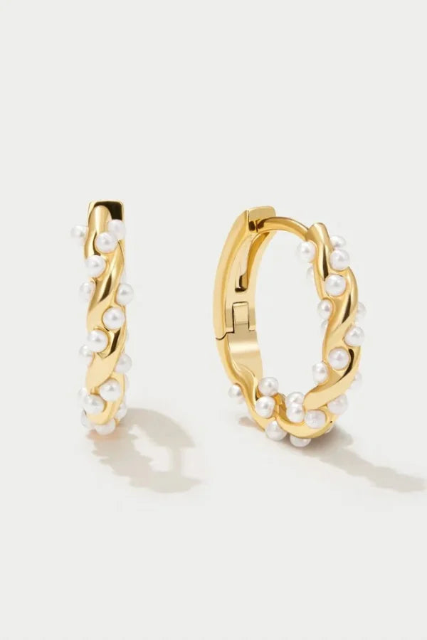 Chelsea - Women's Pearl Accent Gold Hoop Earrings