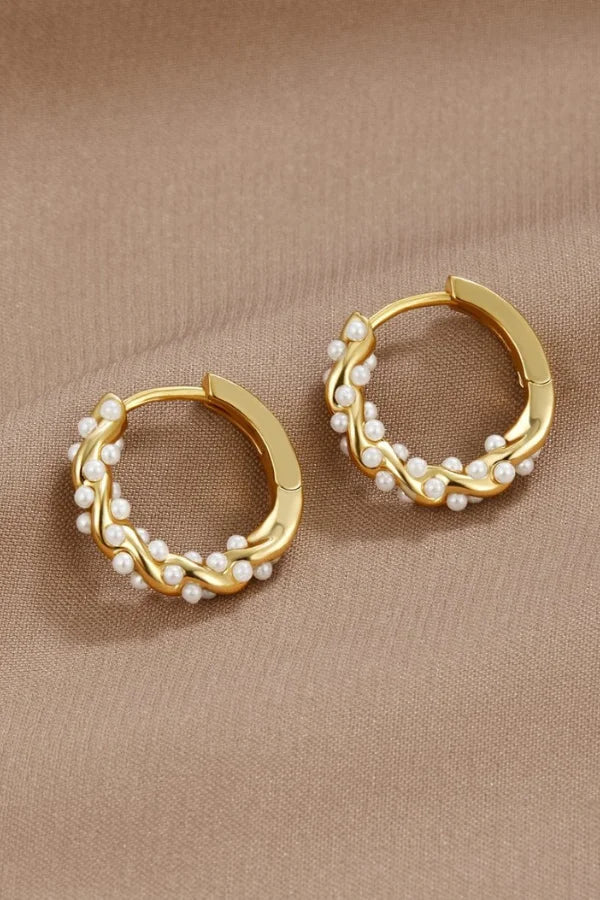 Chelsea - Women's Pearl Accent Gold Hoop Earrings