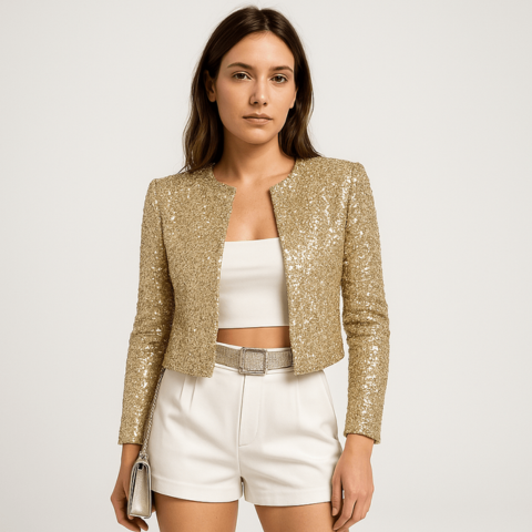 Blazer sartoriale dorato da donna per il lavoro e le serate