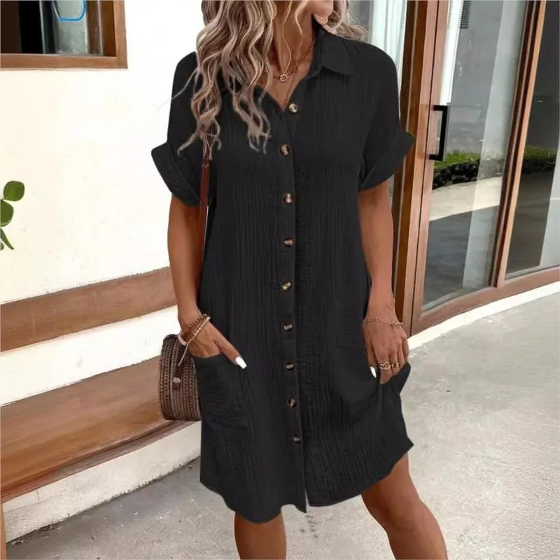 Bellamy - Women's Cotton Shirt Dress with Side Pockets