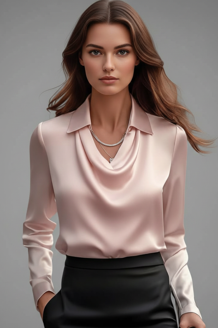 Winnie - Women's Satin Draped Collar Blouse
