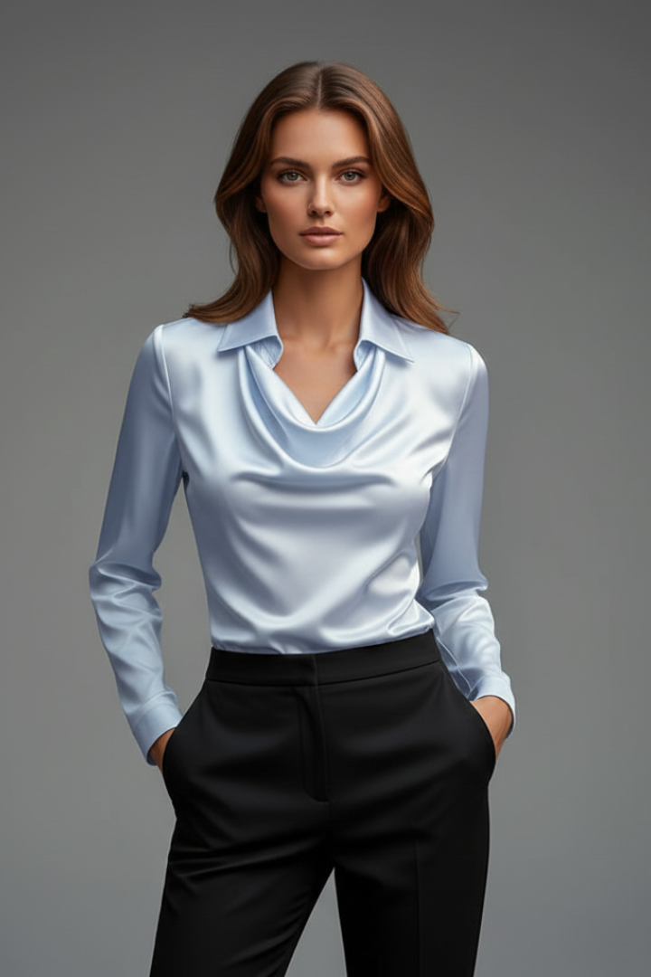 Winnie - Women's Satin Draped Collar Blouse