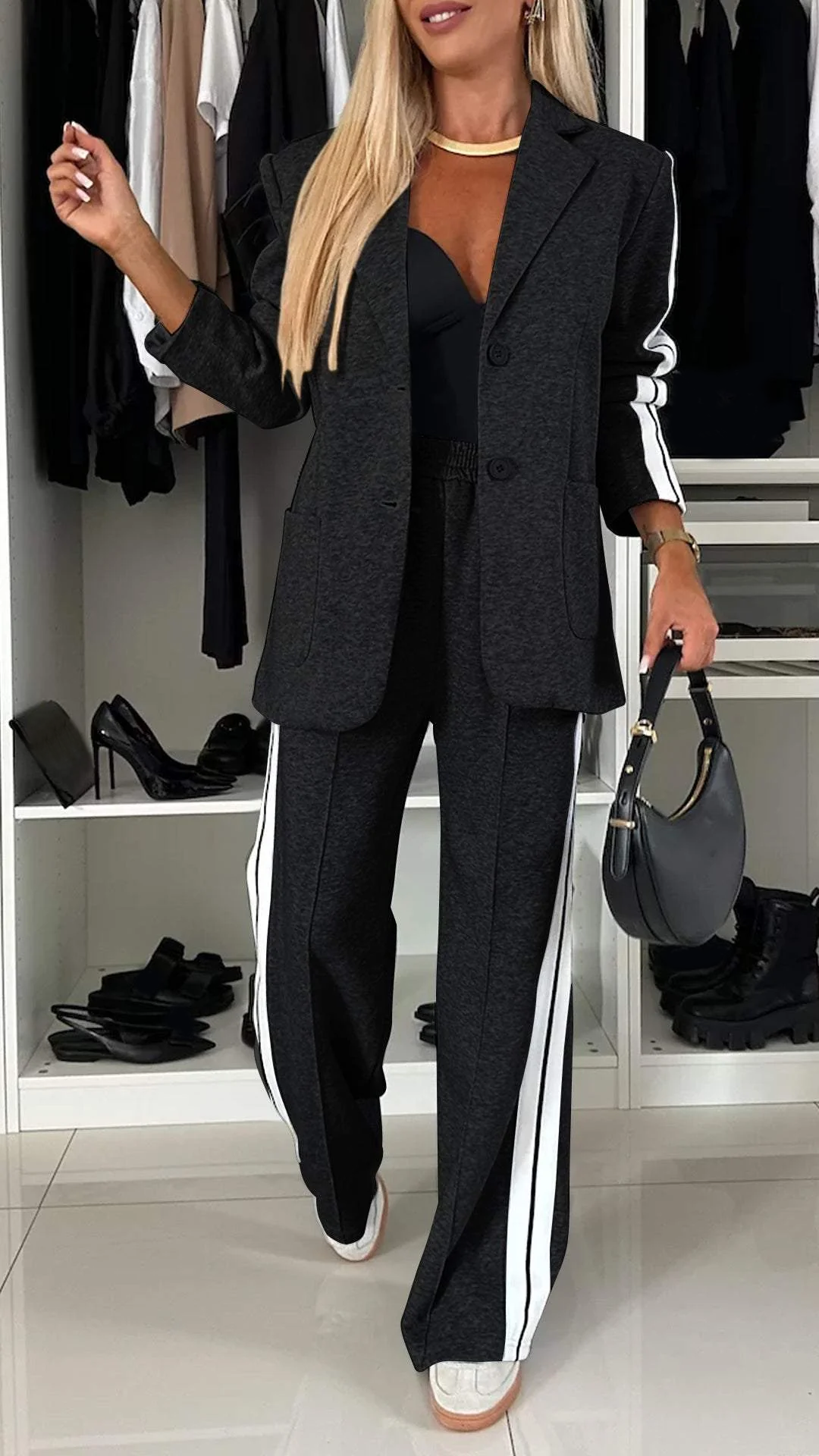 Daphne - Women's Luxe Striped Blazer and Pant Set