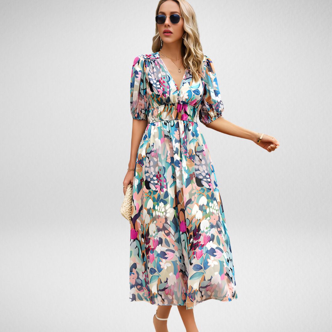 Amelia - Women's V-Neckline Midi Dress
