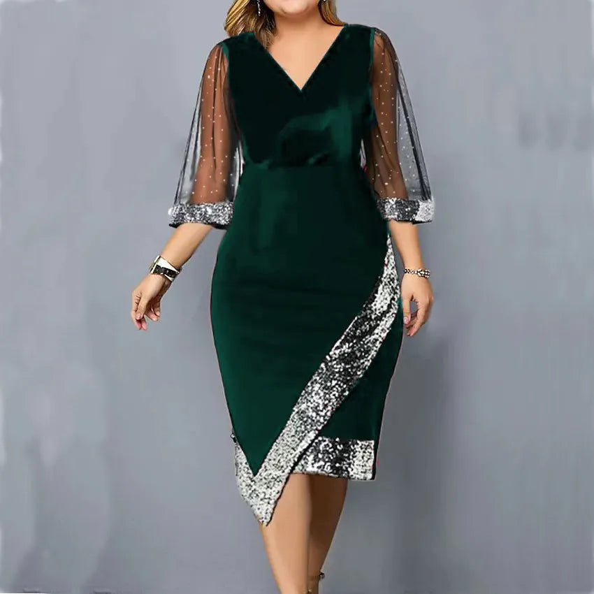 Ada - Women's Sequin Party Midi Dress with Mesh Sleeves - photo 1