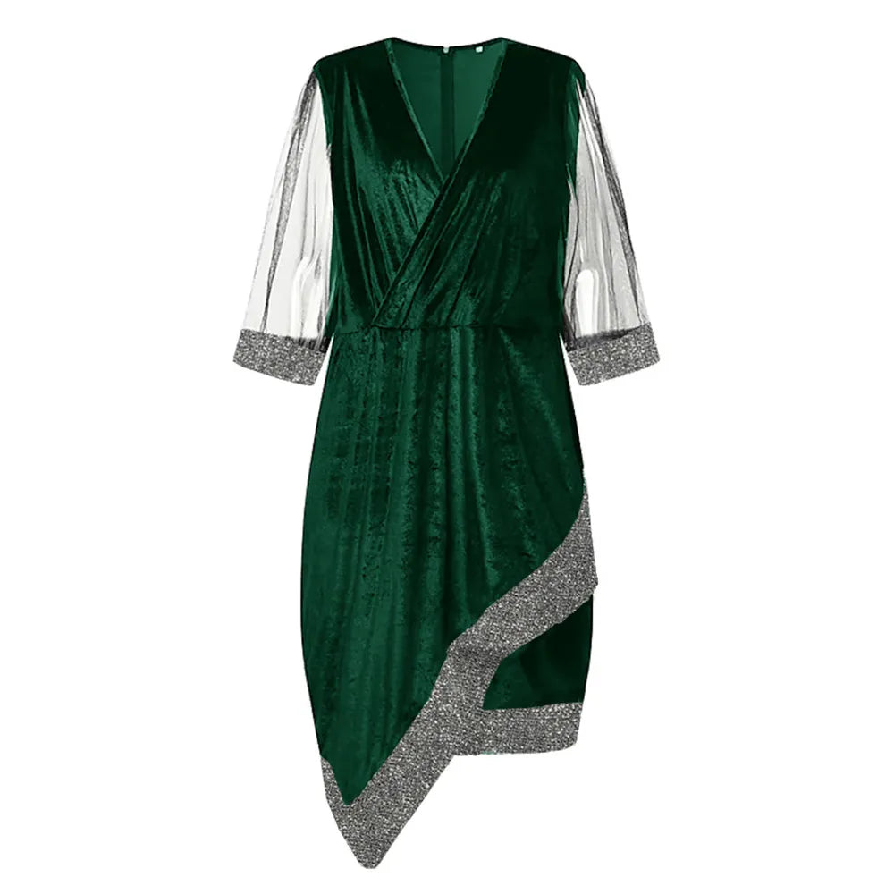 Ada - Women's Sequin Party Midi Dress with Mesh Sleeves - photo 2