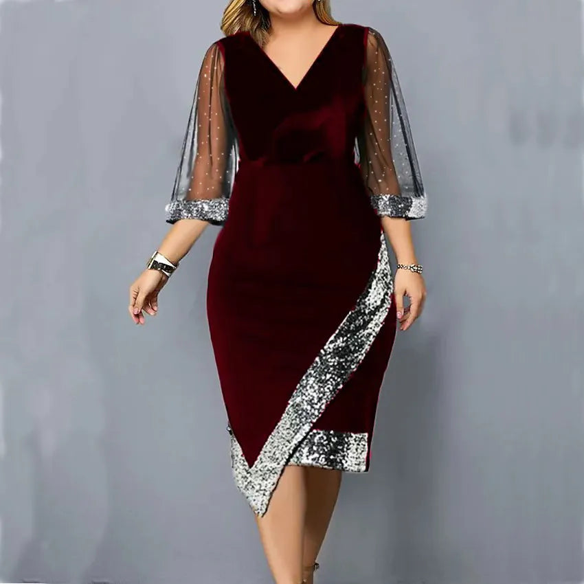Ada - Women's Sequin Party Midi Dress with Mesh Sleeves - photo 4