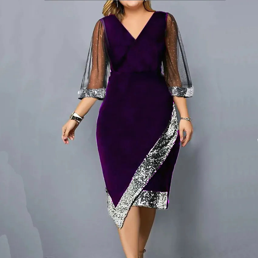 Ada - Women's Sequin Party Midi Dress with Mesh Sleeves - photo 5