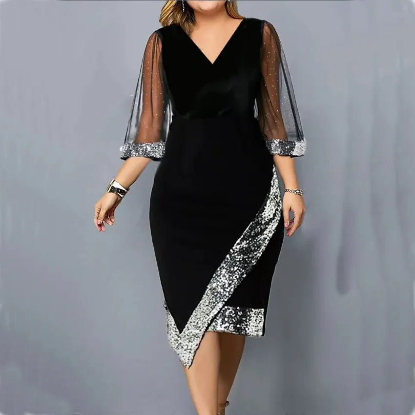 Ada - Women's Sequin Party Midi Dress with Mesh Sleeves - photo 8