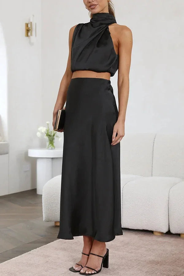 Adele - Women's Knit Draped Neck Top and Maxi Skirt Set - photo 6