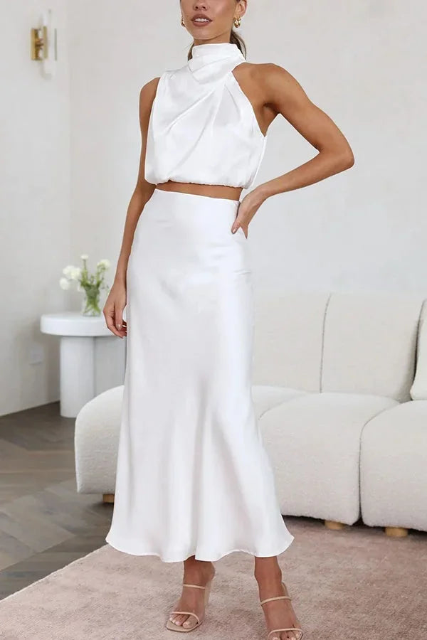 Adele - Women's Knit Draped Neck Top and Maxi Skirt Set - photo 7