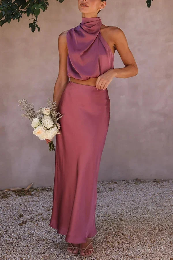 Adele - Women's Knit Draped Neck Top and Maxi Skirt Set - photo 9