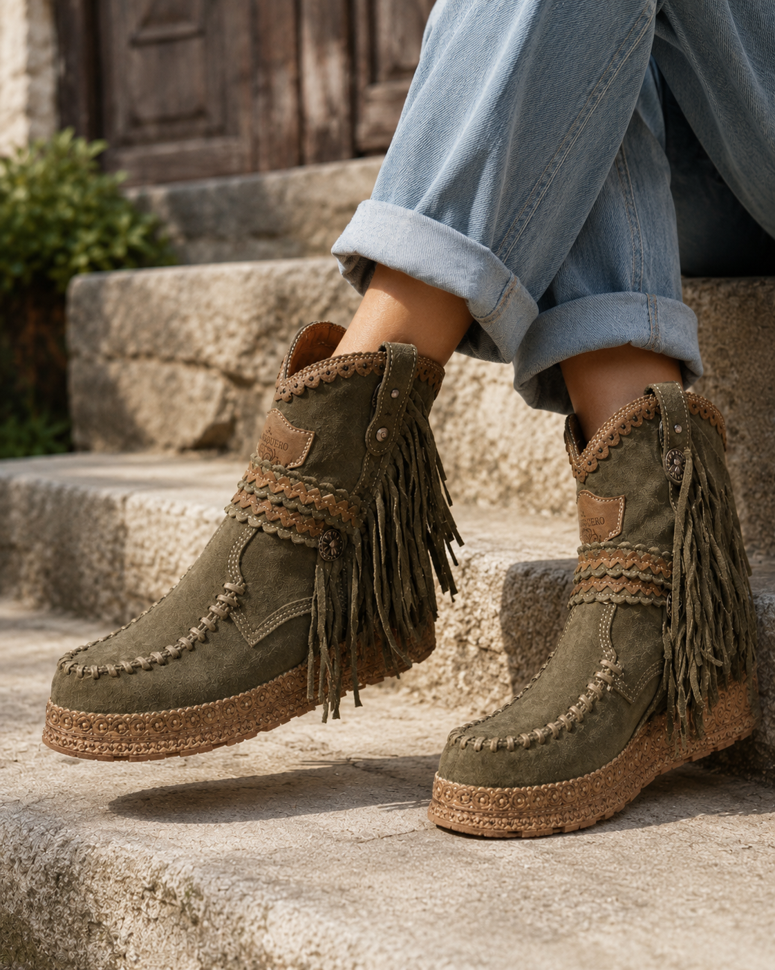 Adele - Women's Boho Fringe Ankle Boots - photo 1