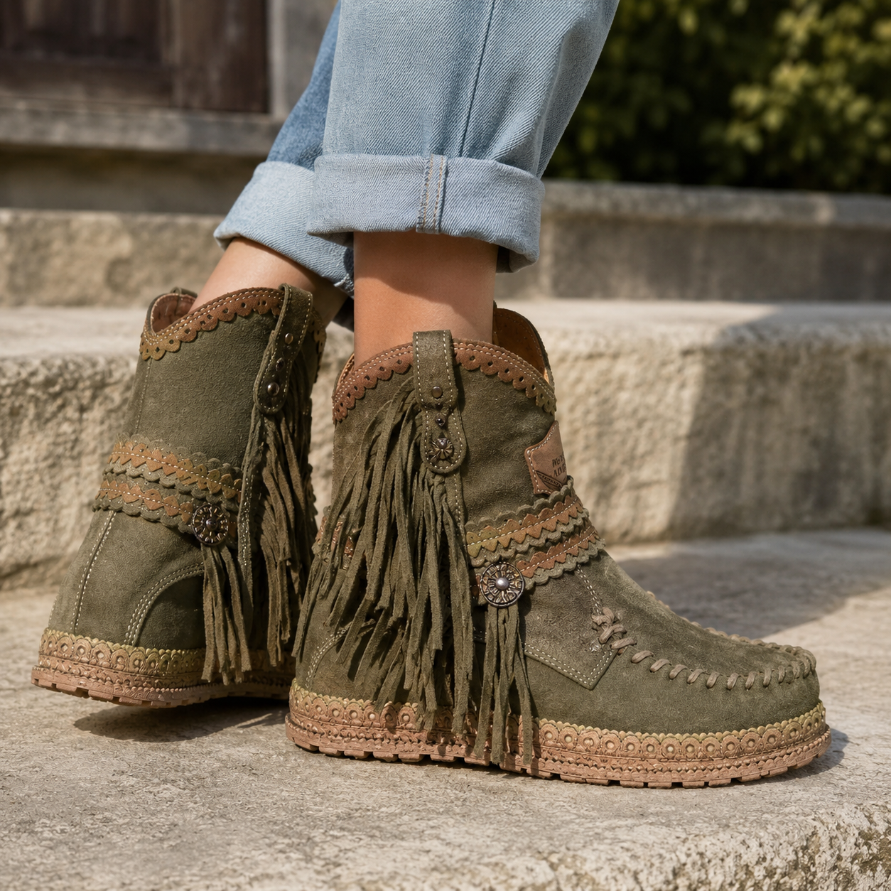 Adele - Women's Boho Fringe Ankle Boots - photo 4