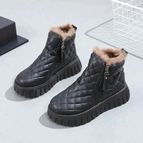Adley - Women's Ankle Boots in Quilted Finish with Faux Fur Trim - photo 1