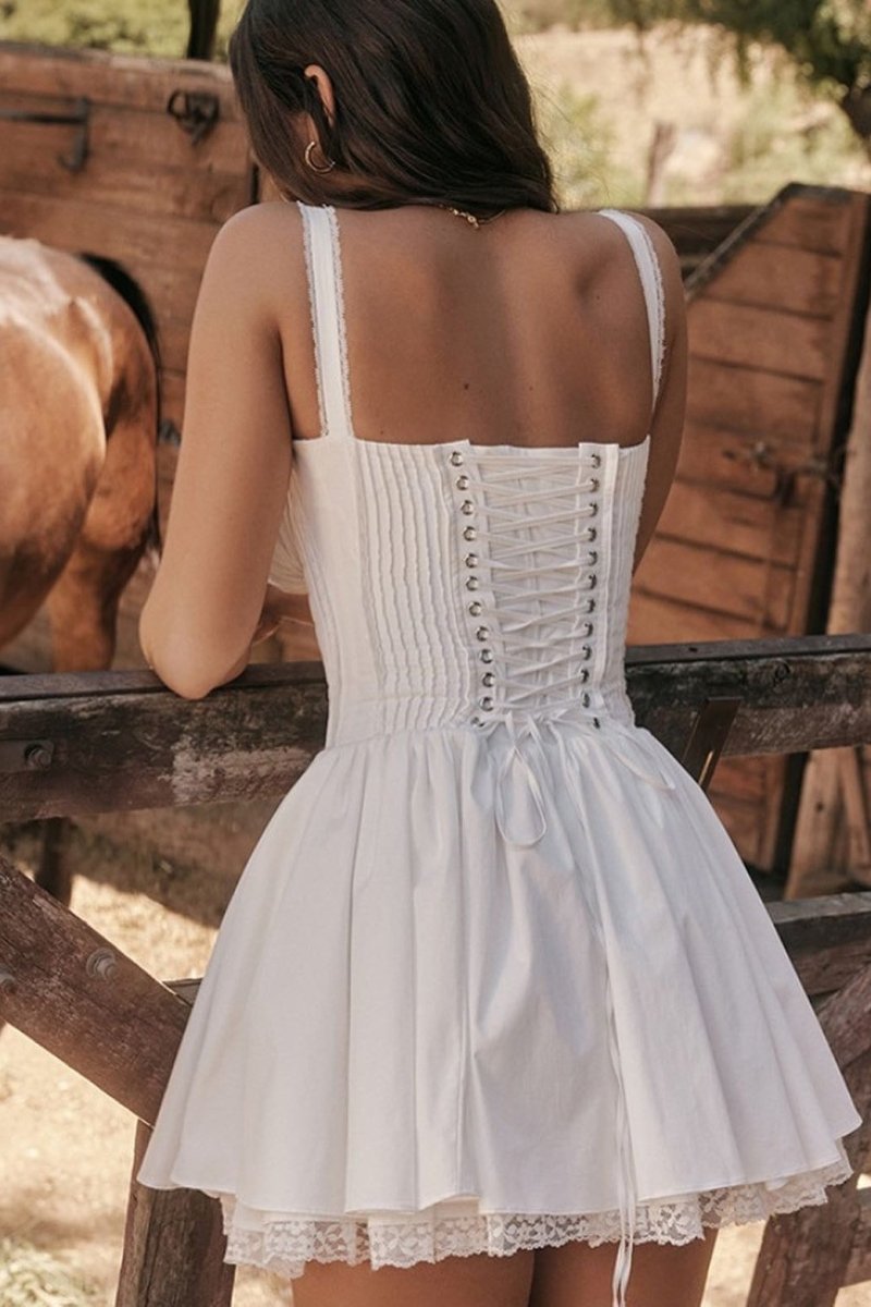 Clover - Women's Elegance Corset Mini Dress Lace and Satin Cocktail Dress
