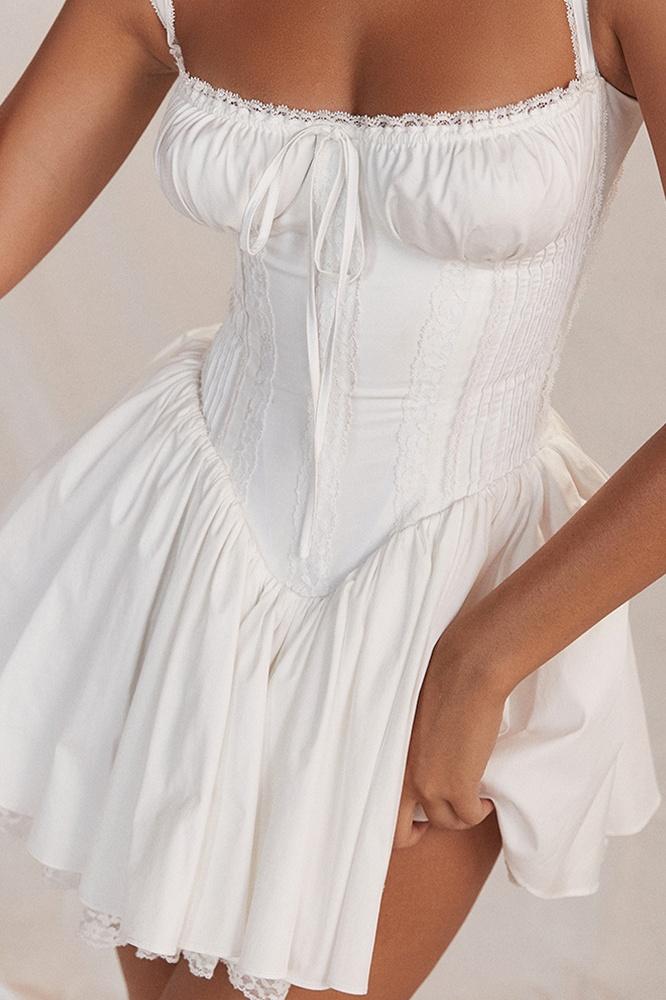 Clover - Women's Elegance Corset Mini Dress Lace and Satin Cocktail Dress
