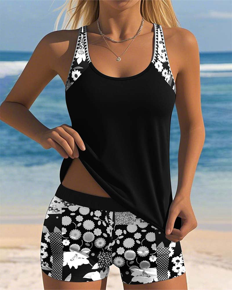 Debbie - Women's Printed Long Two-Piece Set with Straps