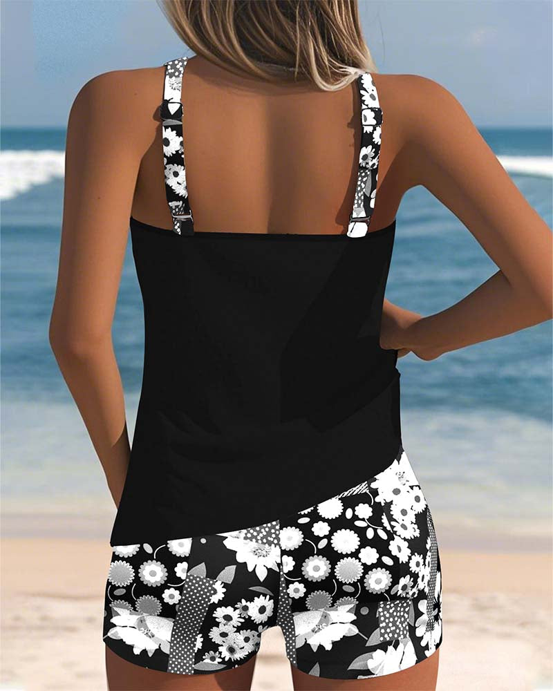 Debbie - Women's Printed Long Two-Piece Set with Straps