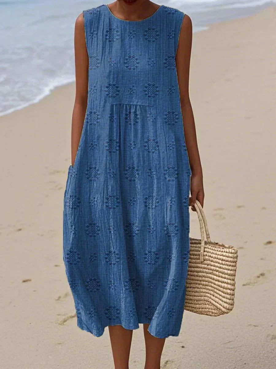 Debra - Women's Relaxed Midi Dress with No Sleeves