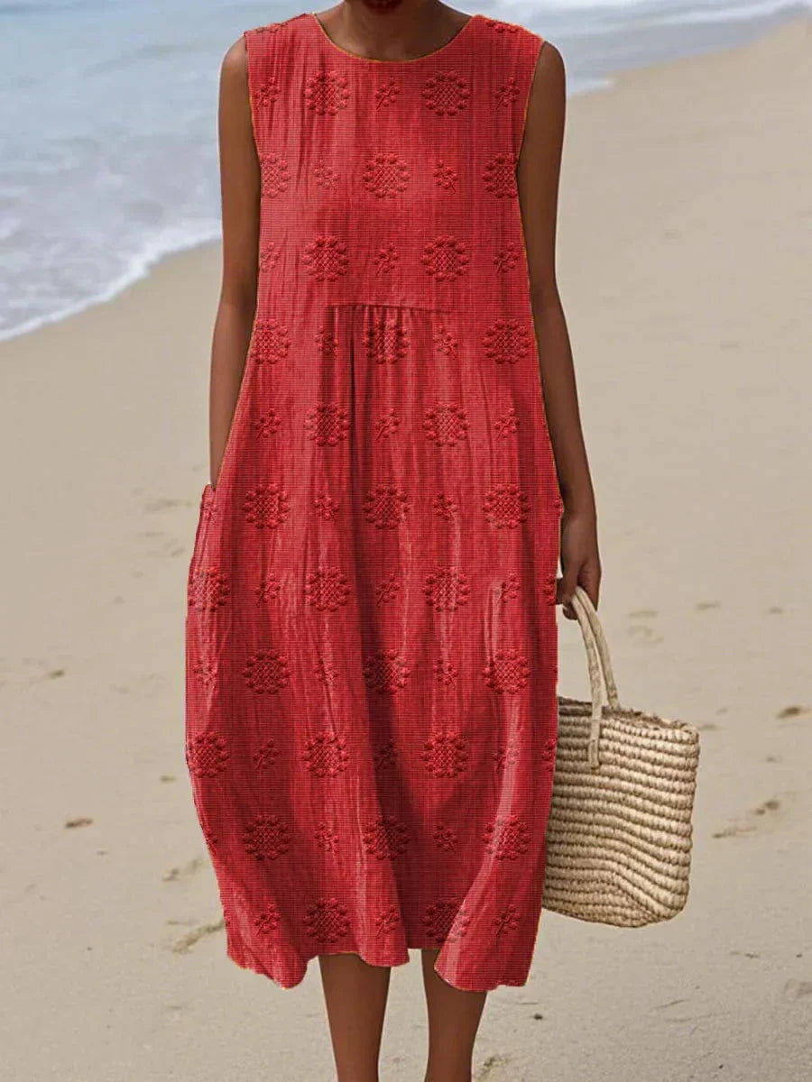Debra - Women's Relaxed Midi Dress with No Sleeves