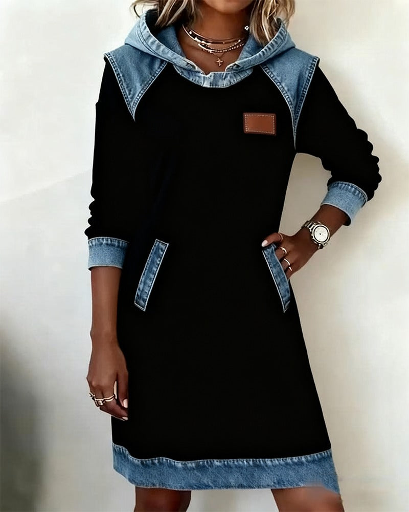 Amara - Women's Dress in Denim with Hood - photo 1
