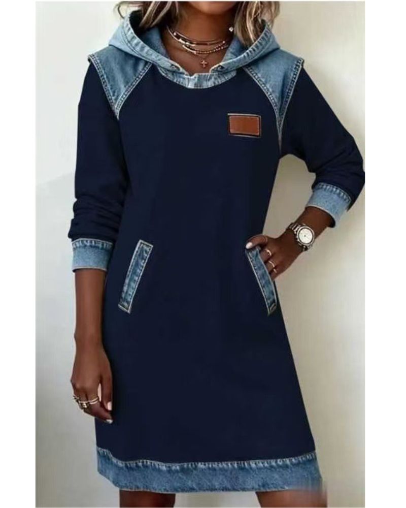 Amara - Women's Dress in Denim with Hood - photo 3
