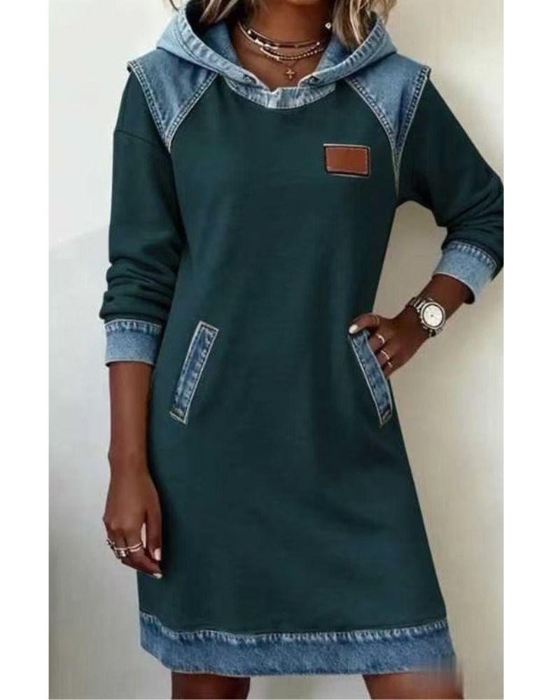 Amara - Women's Dress in Denim with Hood - photo 5