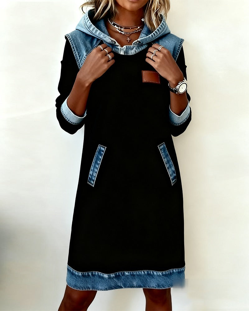 Amara - Women's Dress in Denim with Hood - photo 6