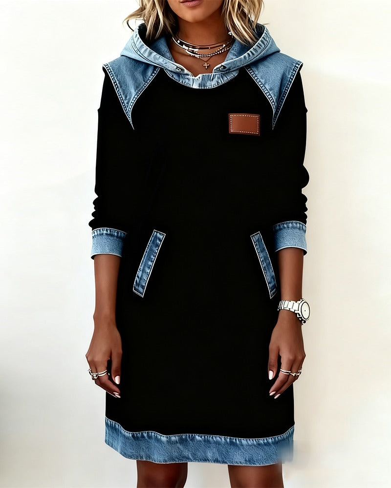 Amara - Women's Dress in Denim with Hood - photo 7
