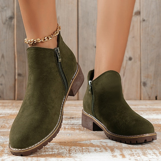 Amity - Women's Round Toe Ankle Boots with Side Zip and Block Heel - photo 1