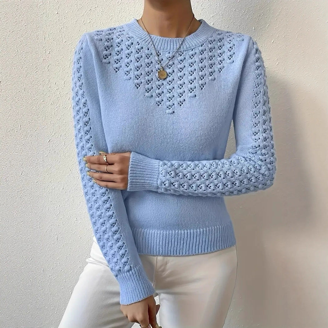 Annette - Women's Knitted Jumper with Pointelle Sleeves - photo 1