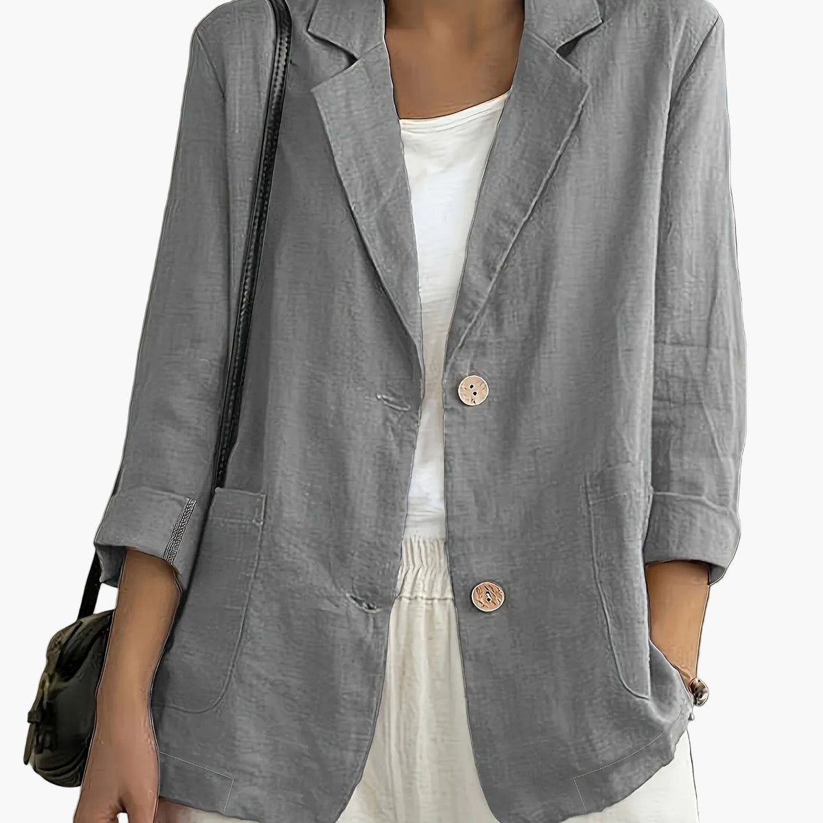 Antonia - Women's Two-Button Blazer with Roll-Up Sleeves in Grey