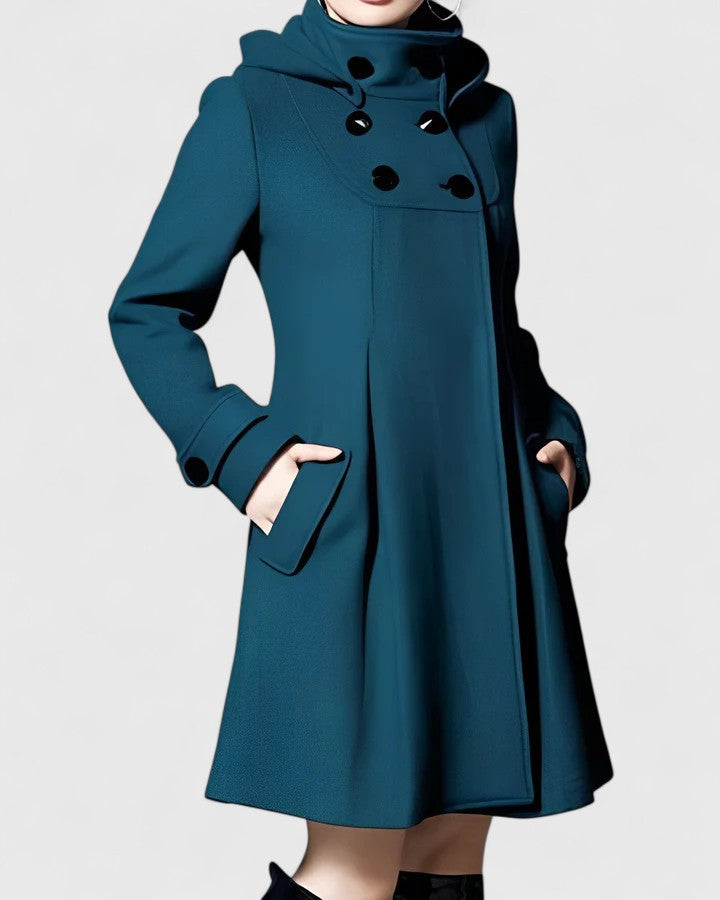 Women's Flared Hooded Coat with Side Pockets