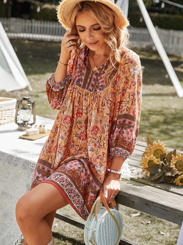 Ayla - Women's Bohemian Floral Print Mini Dress - photo 17