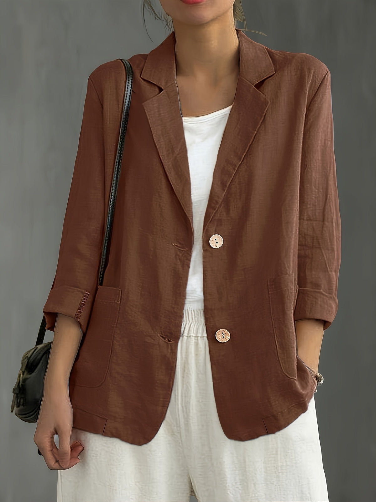 Women's Two-Button Blazer with Roll-Up Sleeves