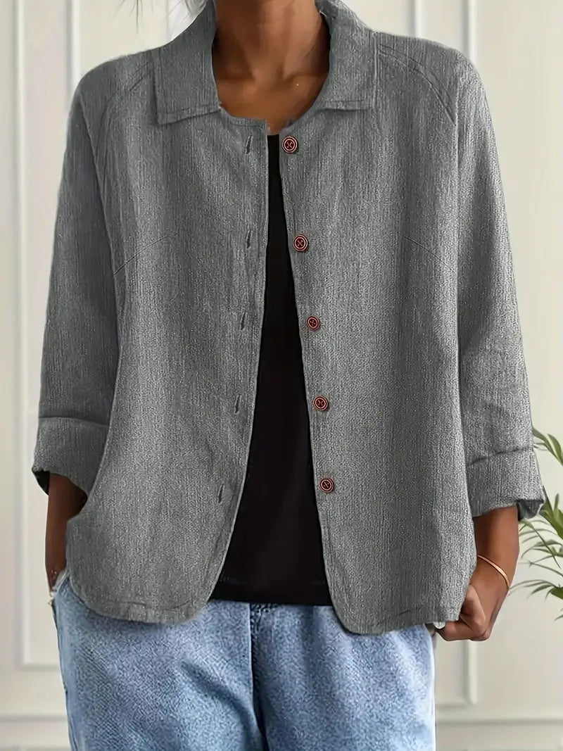 Women's linen-look button front overshirt in grey