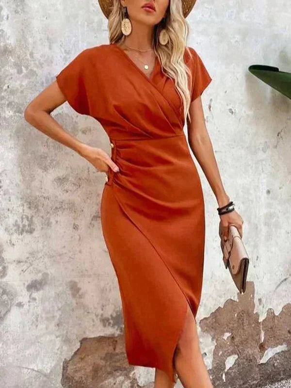 Vestido midi naranja de corte holgado para mujer, ideal para el uso diario