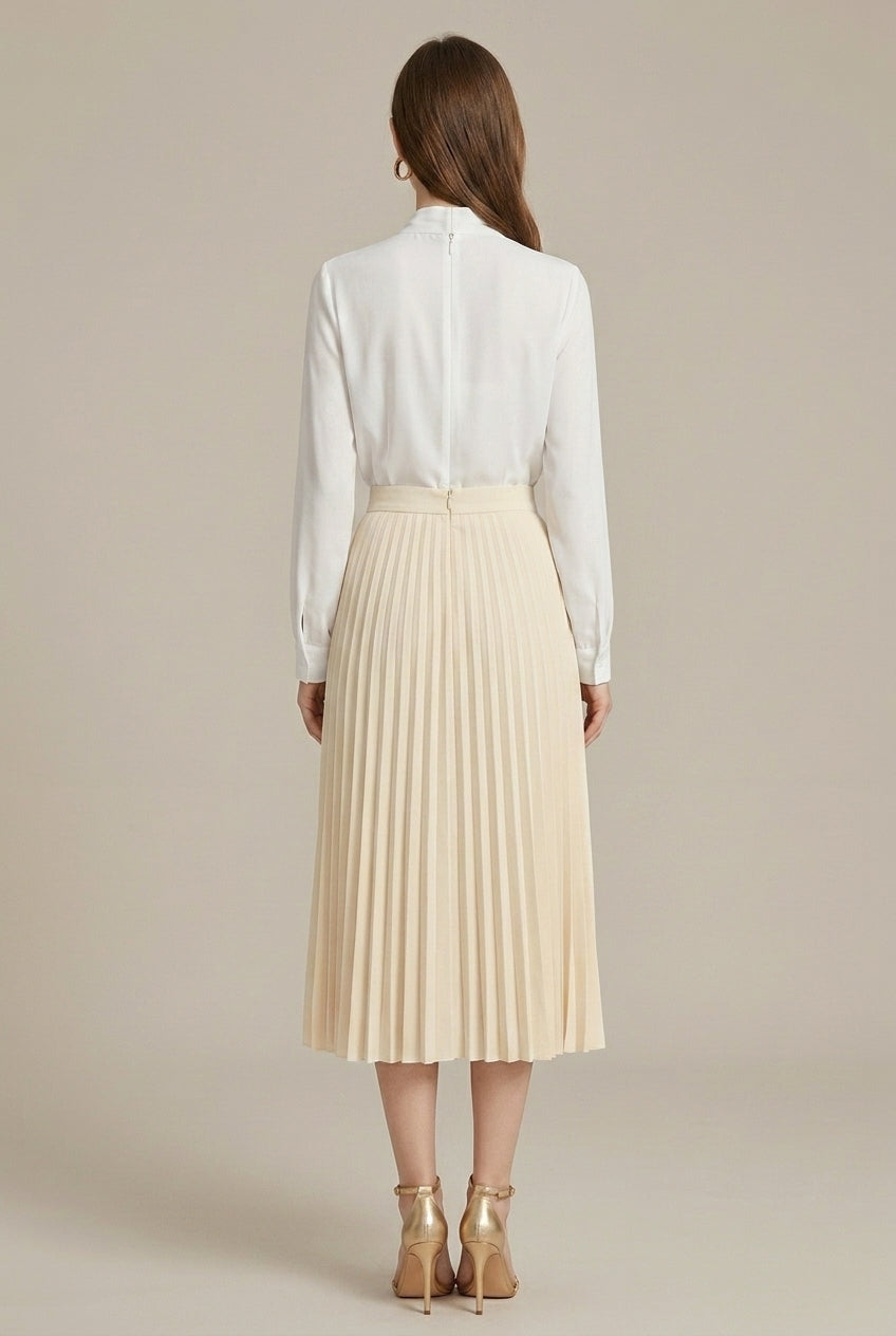 Women’s Pleated High-Waist Midi Skirt, Elegant A-Line Silhouette, Flowing Occasion Skirt