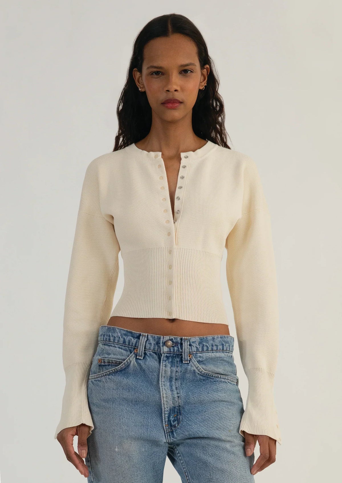Becca - Women's Cropped Cardigan in Knit with Button Front - photo 3