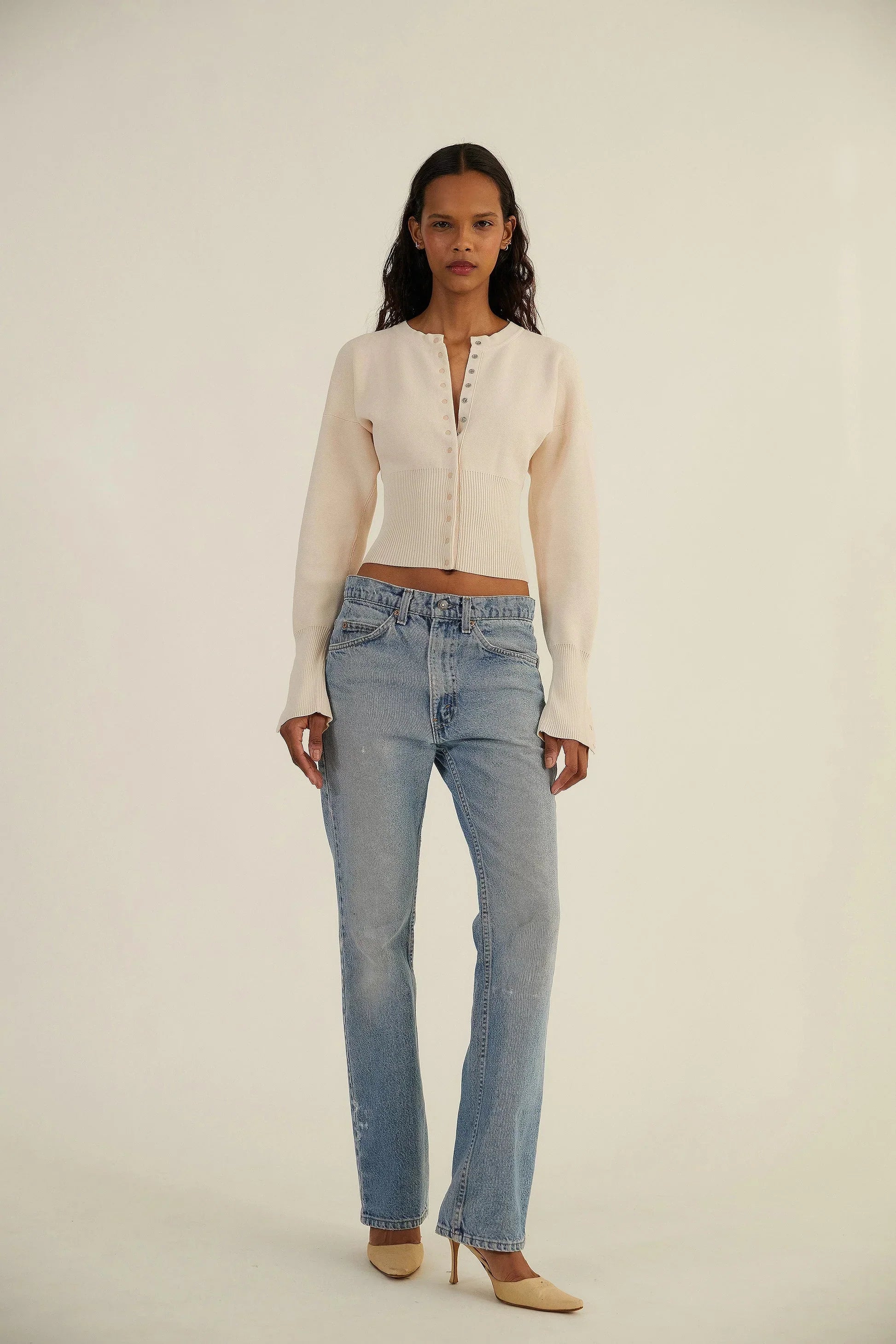 Becca - Women's Cropped Cardigan in Knit with Button Front - photo 4