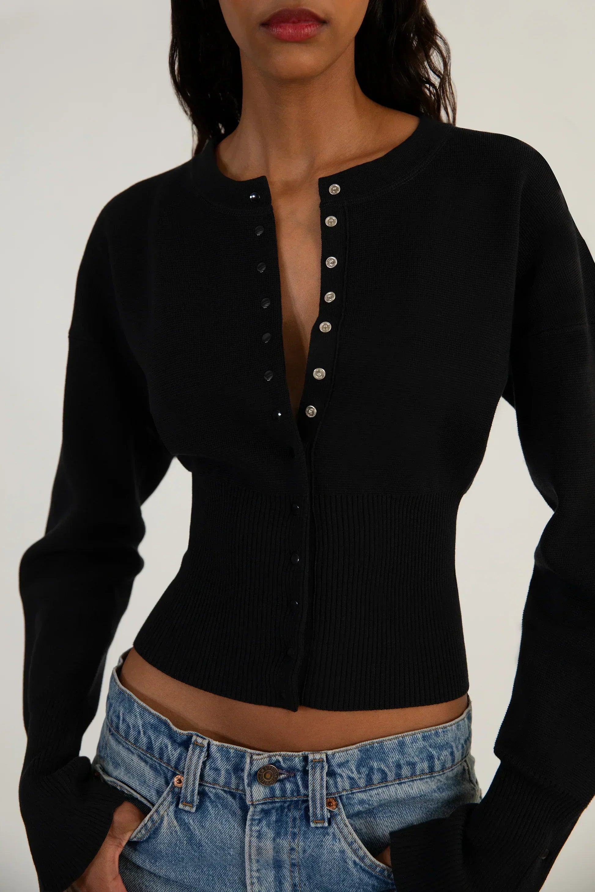 Becca - Women's Cropped Cardigan in Knit with Button Front - photo 6