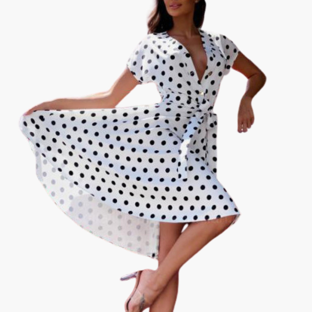 Frances - Women's Relaxed Midi Dress with Short Sleeves