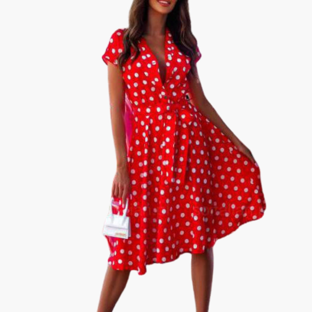 Frances - Women's Relaxed Midi Dress with Short Sleeves