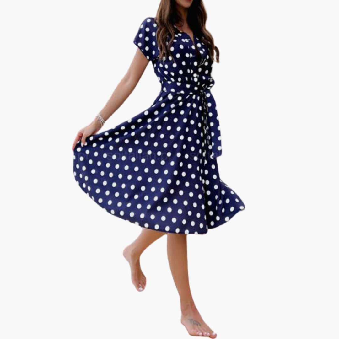 Frances - Women's Relaxed Midi Dress with Short Sleeves