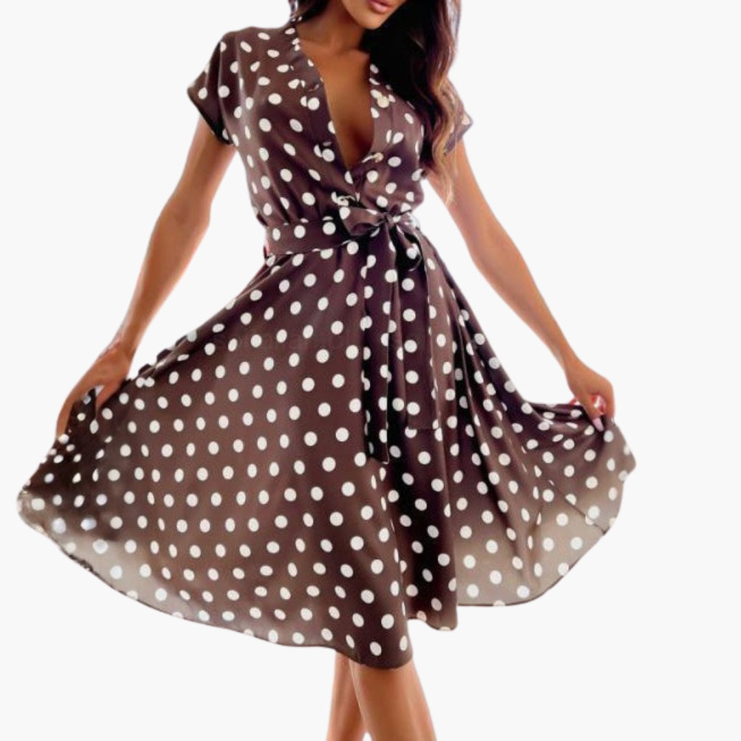 Frances - Women's Relaxed Midi Dress with Short Sleeves