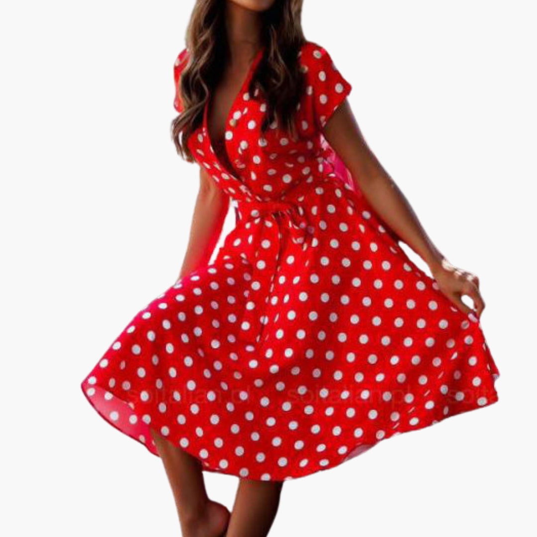 Frances - Women's Relaxed Midi Dress with Short Sleeves