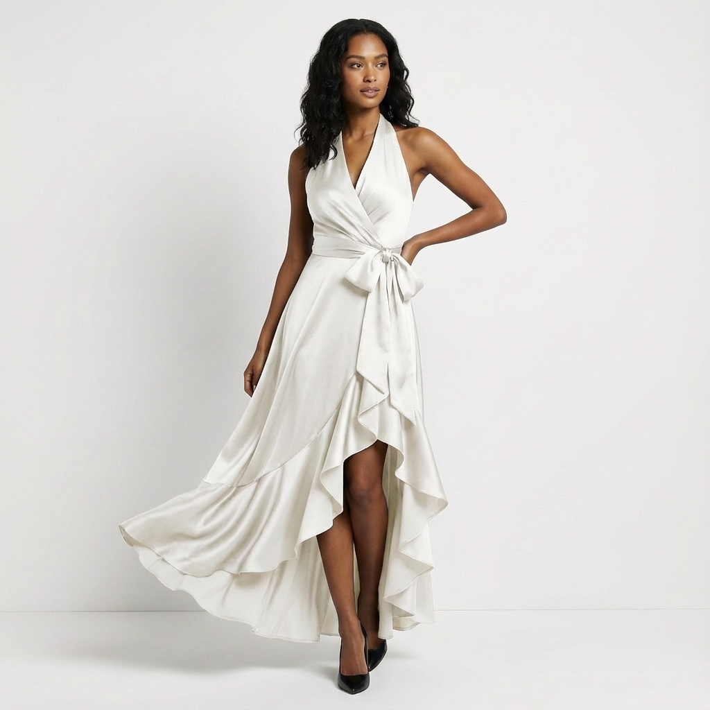 Freda - Women's Wrap Maxi Dress with a Bow