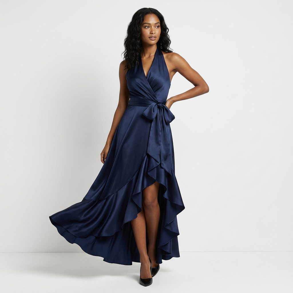 Freda - Women's Wrap Maxi Dress with a Bow